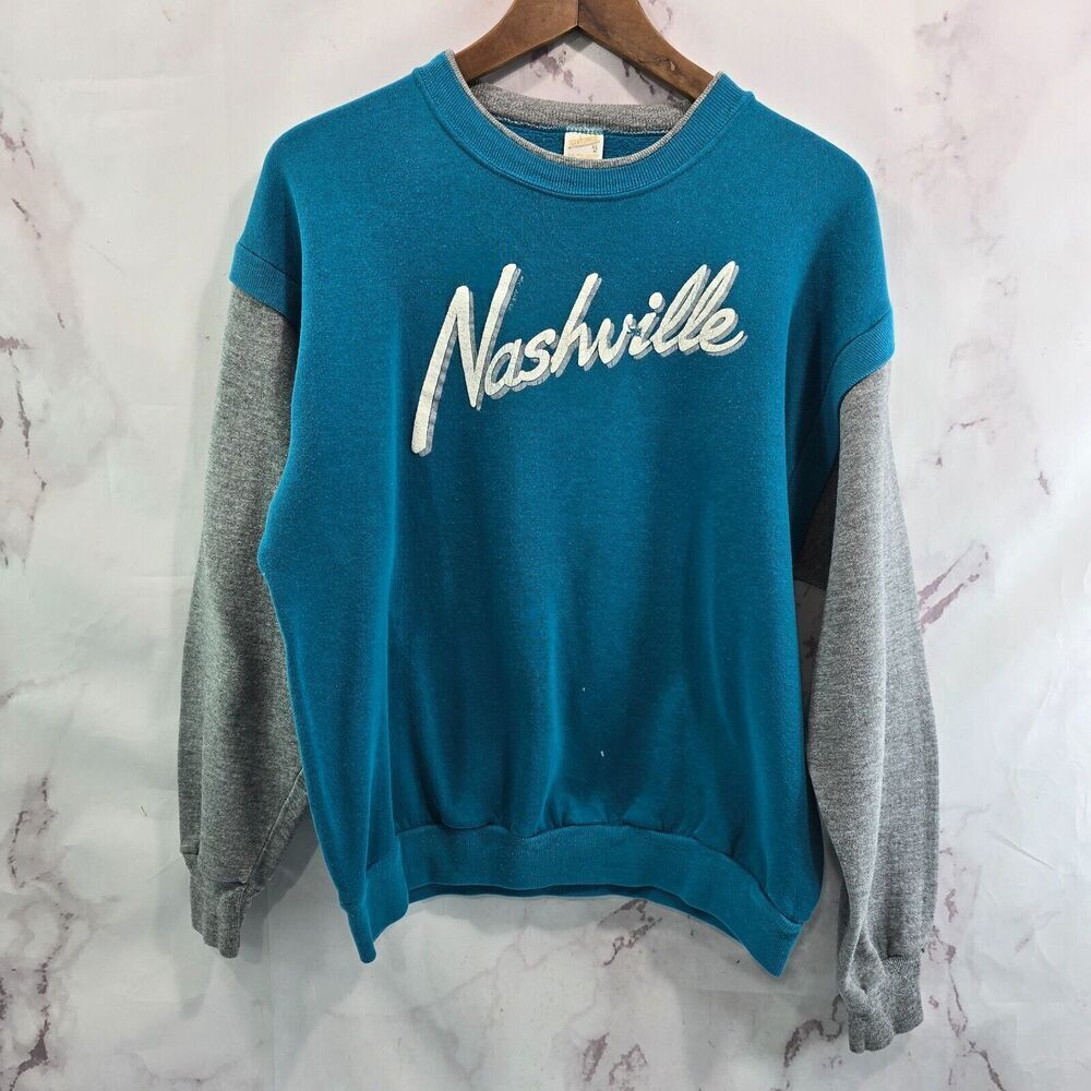 Vintage Nashville Sweatshirt Womens XL Gray Blue 90s Double Layer Two Tone